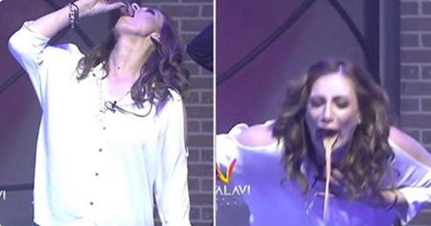 Apresentadora vomita durante programa após tomar líquido estranho