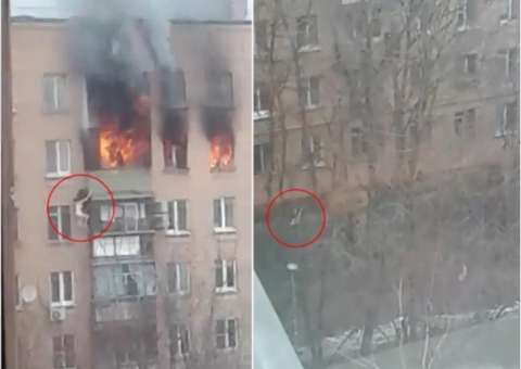 Vídeo mostra momento em que mulher se joga do 8º andar de prédio em chamas