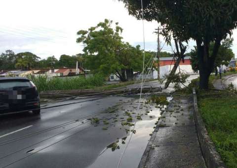 Carro derruba poste e interdita trânsito em avenida de Manaus 