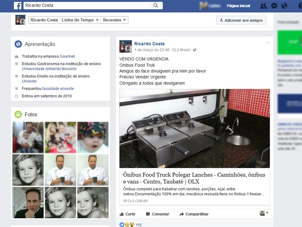 Para sanar dívida em pensão, ex-Polegar Ricardo Costa põe food truck à venda