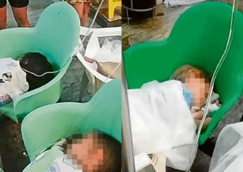 Crianças ficam em cadeiras de plástico no hospital infantil de Vitória