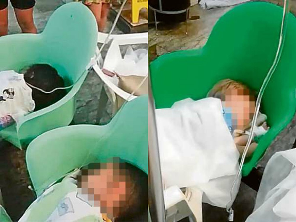 Crianças ficam em cadeiras de plástico no hospital infantil de Vitória