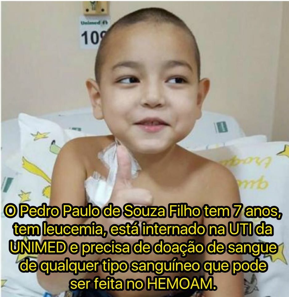 Em Manaus, família faz campanha pedindo doação de sangue para criança com leucemia 