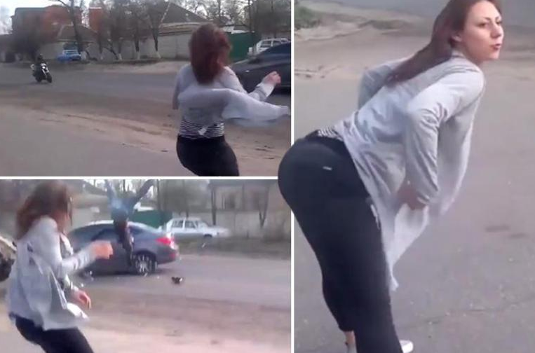 Vídeo mostra mulher rebolar na calçada e motoristas se dão mal