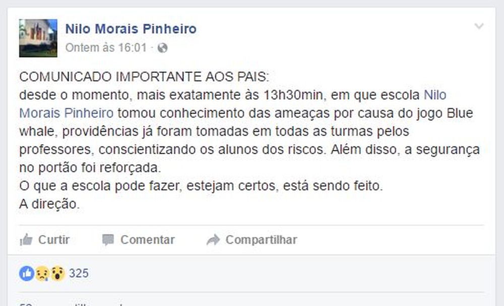 Boatos de envenenamento de crianças pelo jogo Baleia Azul é desmentido pela polícia 