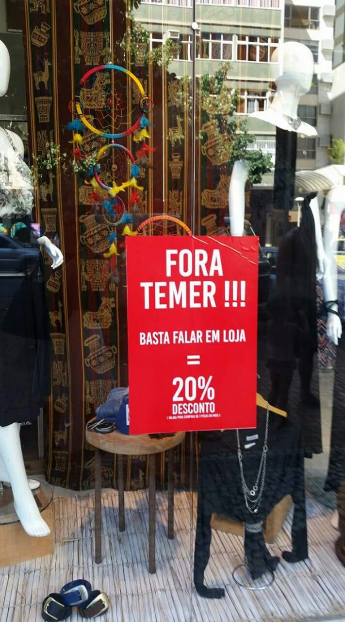 Loja dá desconto ao cliente que disser 'Fora, Temer', no Rio de Janeiro