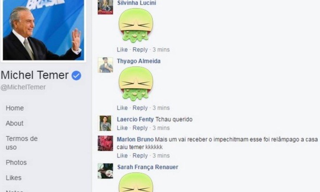 Internautas fazem 'vomitaço' nas redes sociais de Temer    