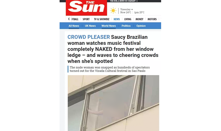 Fotos de brasileira nua bombam na internet após tabloide internacional divulgar