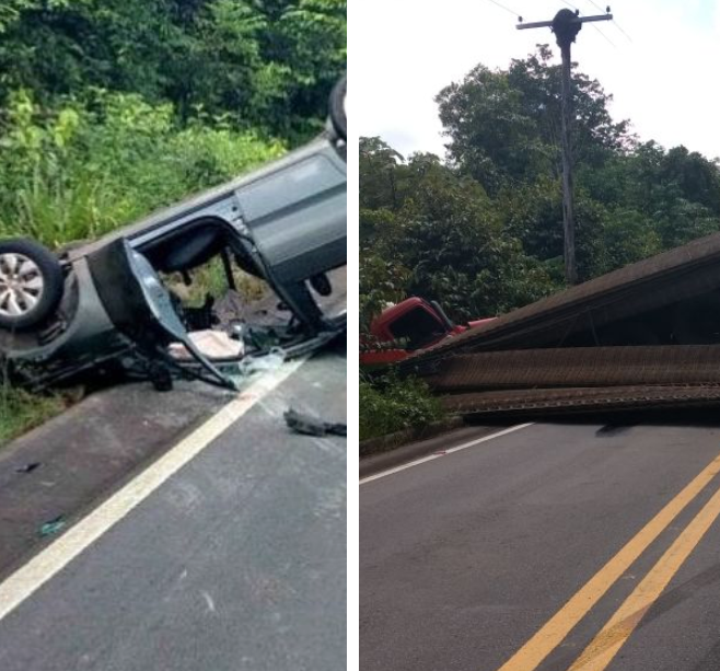 Colisão entre carreta e carro deixa feridos na BR-174