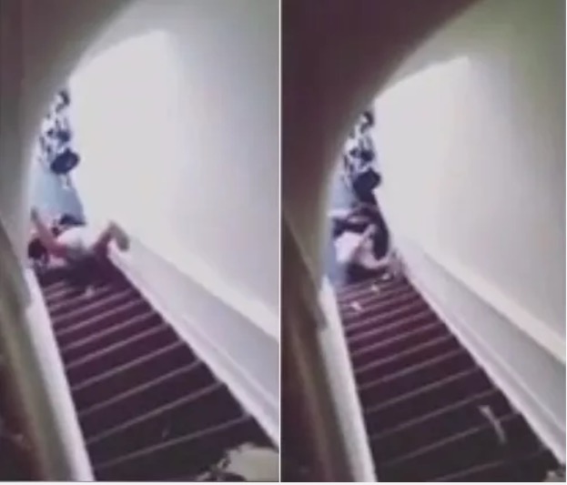 Mulher se atrasa para deixar apartamento e é empurrada escada abaixo. Vídeo 