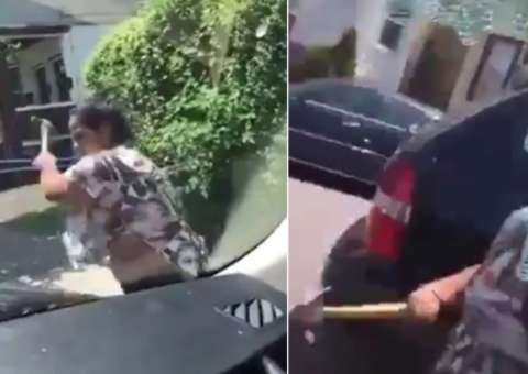 Descontrolada, mulher ataca ex-marido com martelo na frente dos filhos. Veja vídeo 