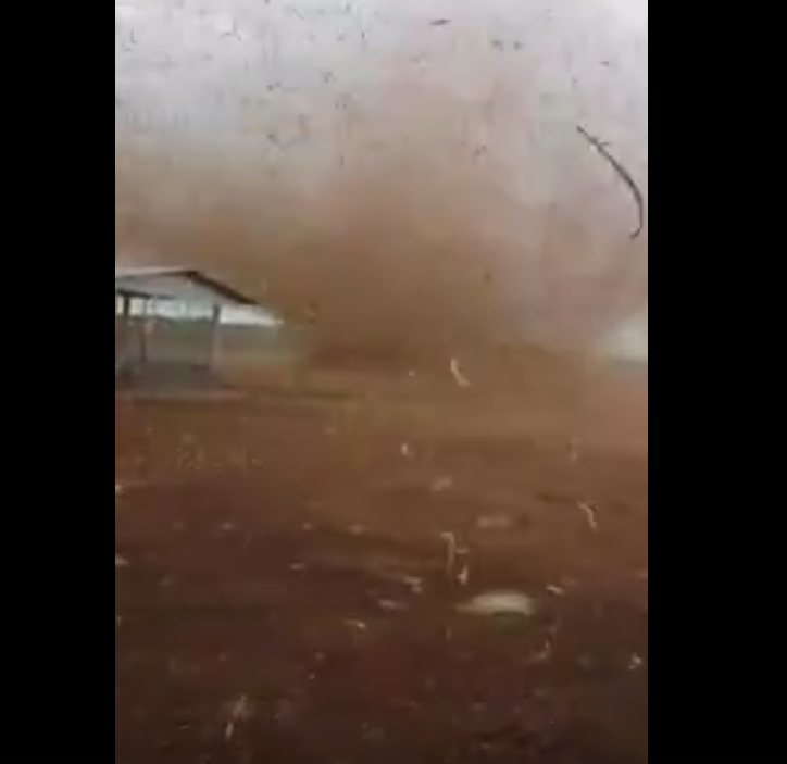 Redemoinho em fazenda assusta moradores e quase leva todos pela frente 