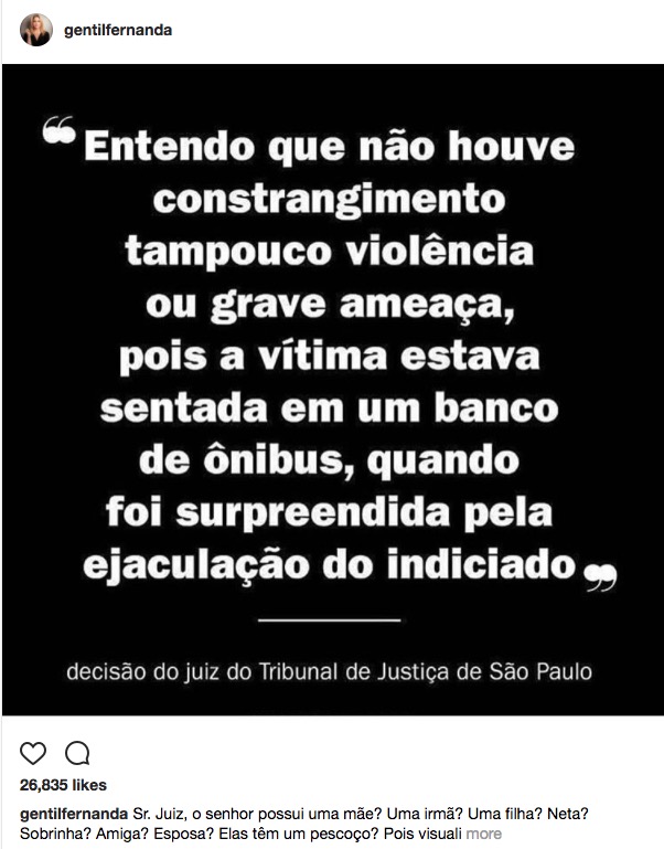 Famosos protestam contra juiz que liberou homem após ter ejaculado em mulher no ônibus