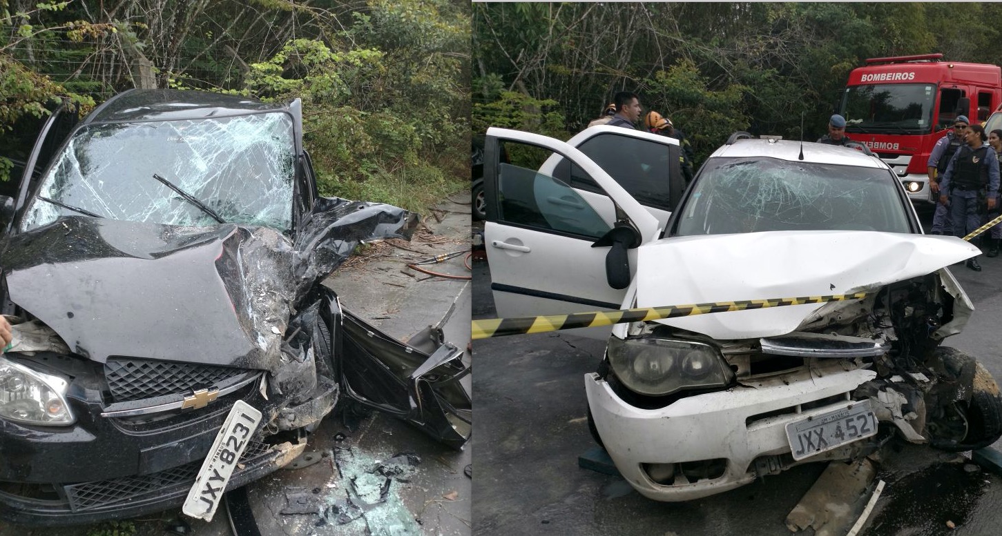Colisão entre carros deixa 9 feridos e motorista preso às ferragens na AM 010