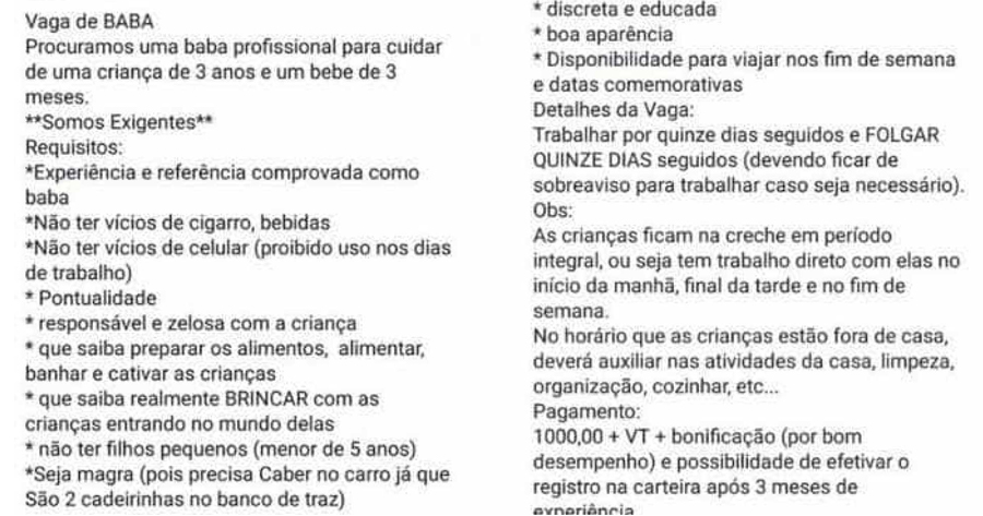 Anúncio de emprego que exige ‘babá magra’ causa revolta na web 