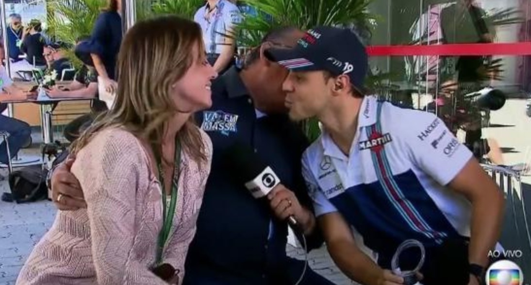  Galvão Bueno interrompe beijo de Felipe Massa na mulher e vira piada na web
