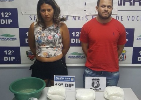 Casal é preso com cocaína de laboratório de drogas em Manaus