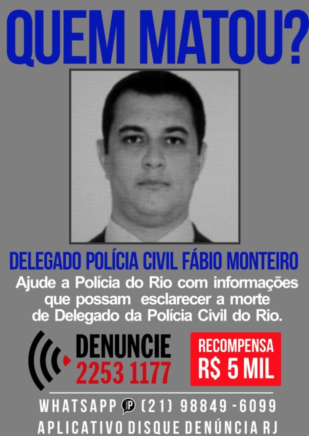 Disque Denúncia oferece R$ 5 mil por informações de assassinos de delegado