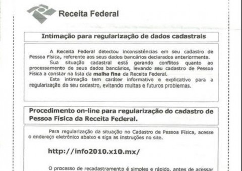 Cartas que pedem atualização de dados bancários na Receita Federal são falsas