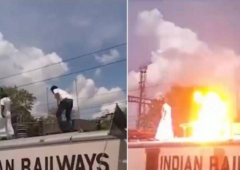 Vídeo choca ao mostrar manifestante pegando fogo após sofrer choque elétrico