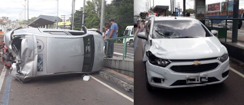 Duas pessoas são atropeladas e carro capota na Avenida Torquato Tapajós