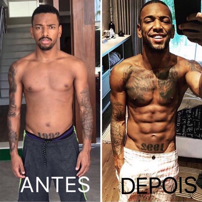 Nego do Borel surge com abdômen trincado e mostra antes e depois 