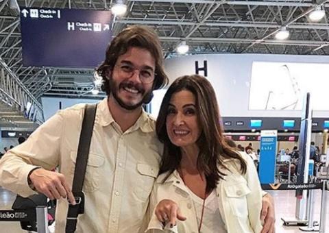 Fátima Bernardes embarca em 1ª viagem internacional com namorado bonitão