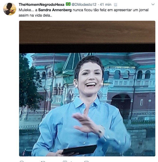 Na Rússia, alegria de Sandra Annenberg chama atenção e vira meme