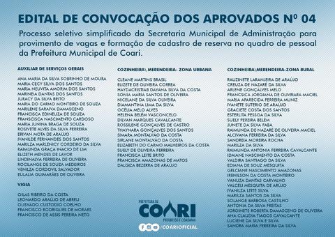 Prefeitura de Coari convoca aprovados em processo seletivo