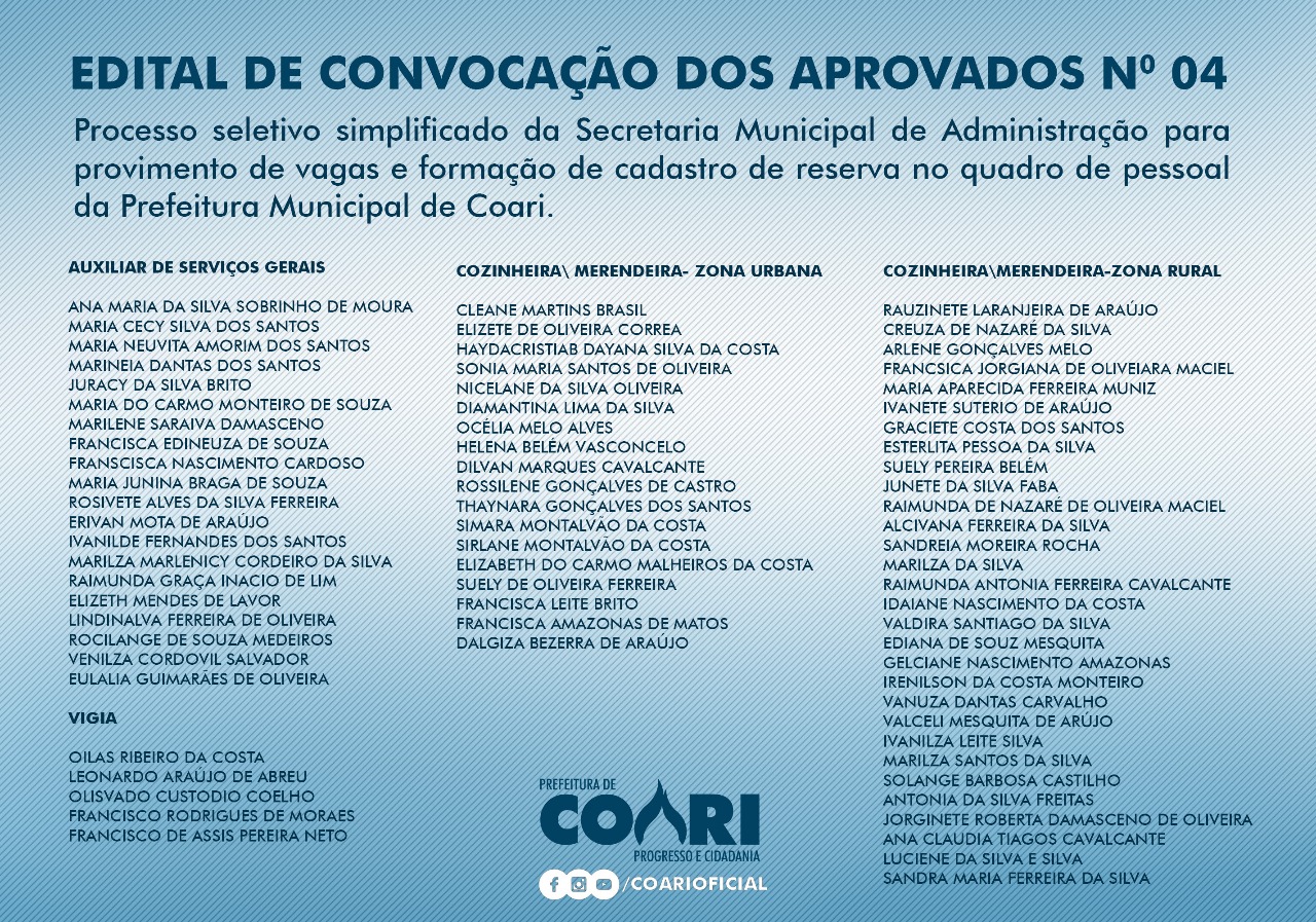 Prefeitura de Coari convoca aprovados em processo seletivo