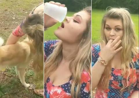 Mulher bebe urina do cachorro para combater acne