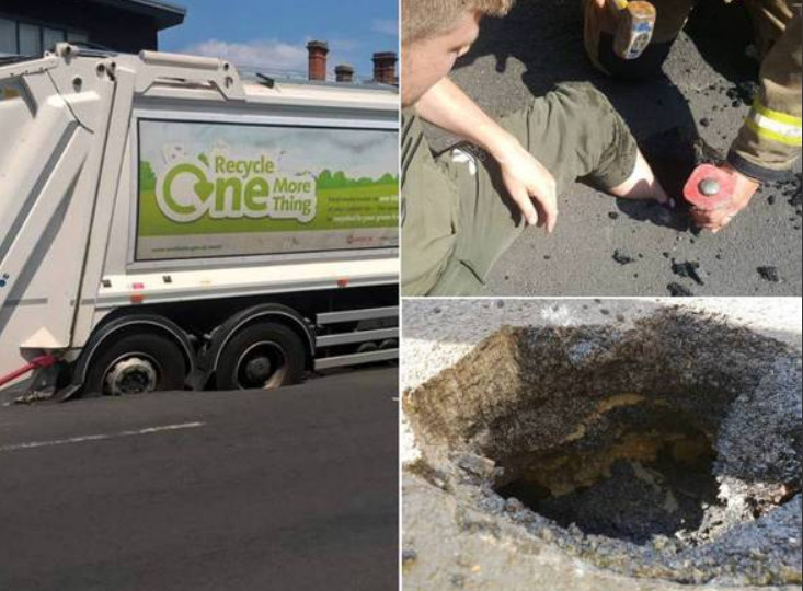 Calor derrete asfalto e deixa homem e caminhão atolados