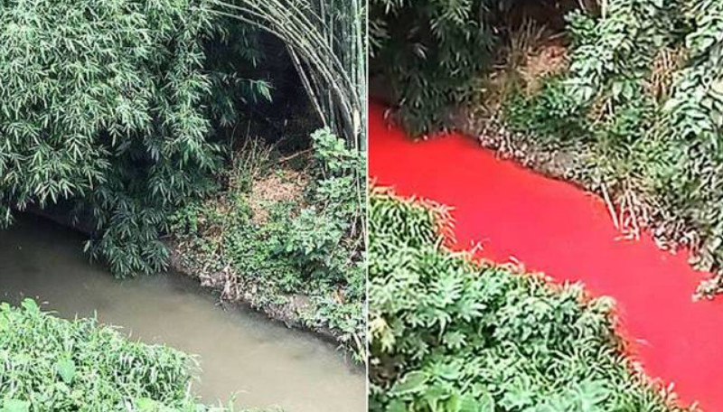 Sinistro! Rio na fica vermelho da noite para o dia e causa desespero aos moradores