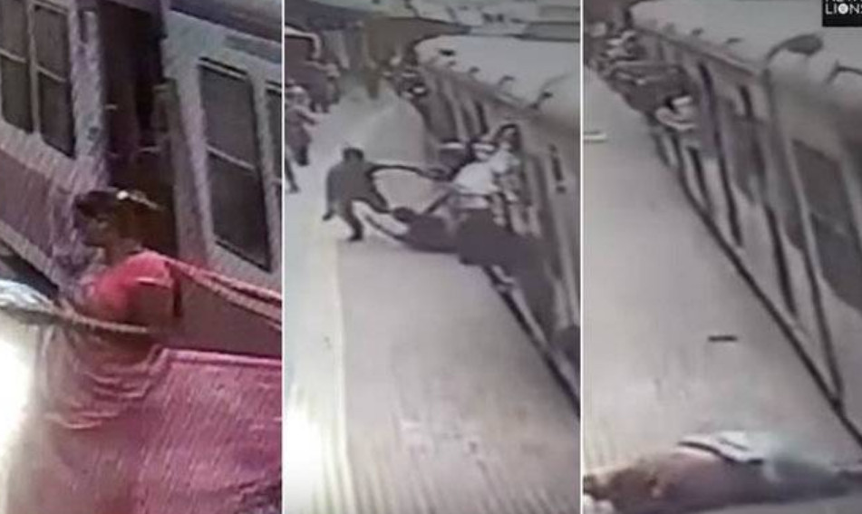 Mulher é arrastada por trem e escapa da morte 