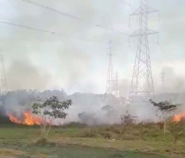 Incêndio atinge vegetação em área próxima à Subestação da Eletrobras em Manaus