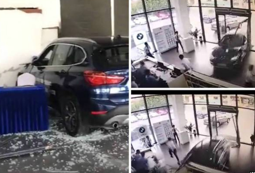 Mulher invade e destrói totalmente concessionária em test drive