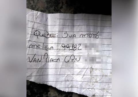 Motorista deixa bilhete após destruir moto e post viraliza: 'Me liga'