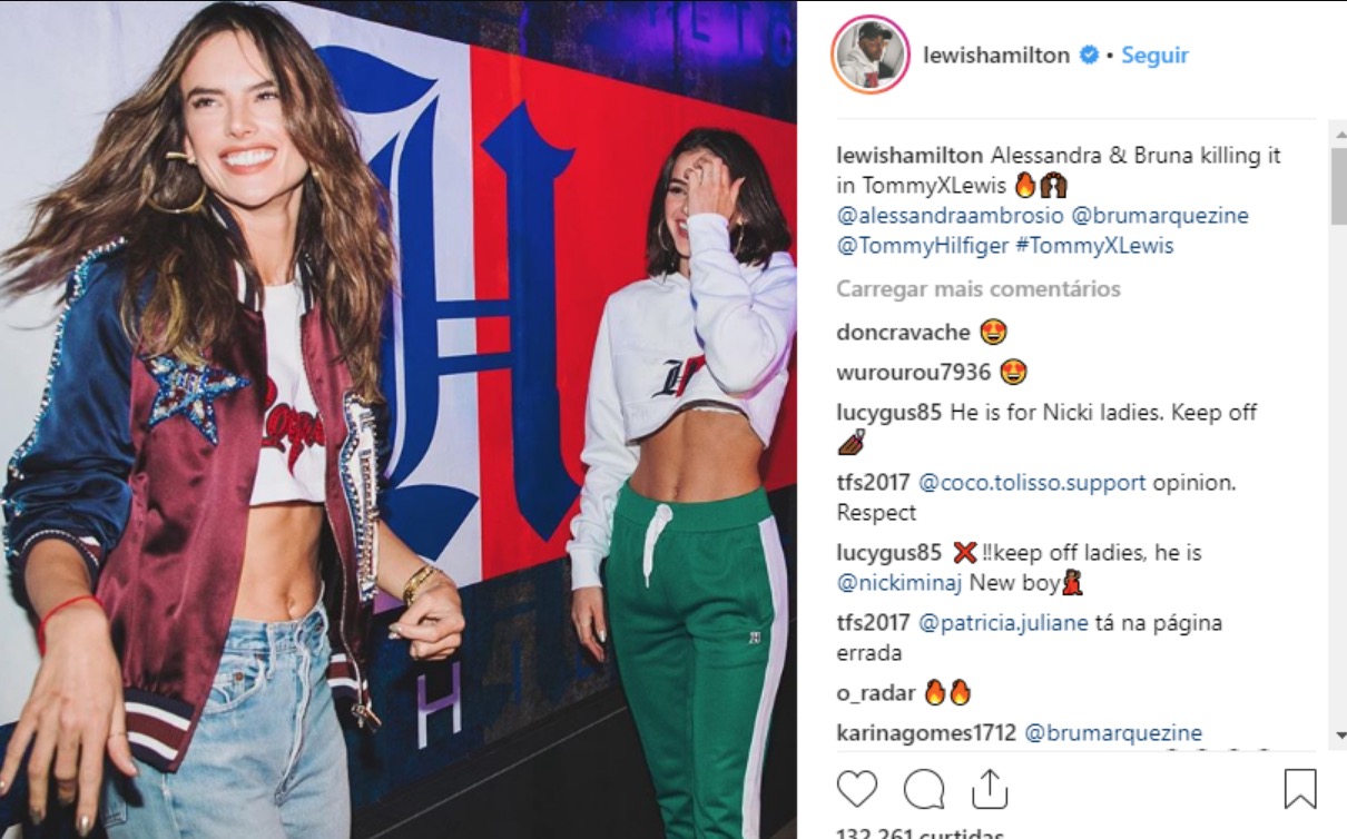 Lewis Hamilton posta foto de Bruna Marquezine e fãs piram: 'cuidado, Neymar!'