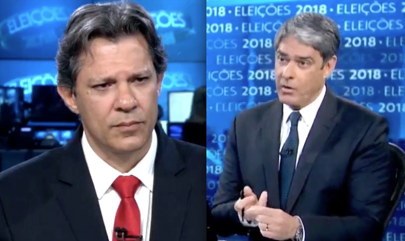 Ao vivo no Jornal Nacional, Haddad diz que Globo é investigada e Bonner desconversa