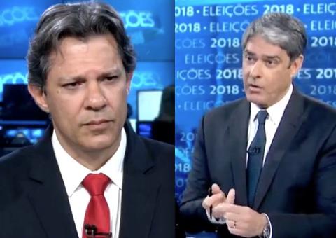 Ao vivo no Jornal Nacional, Haddad diz que Globo é investigada e Bonner desconversa