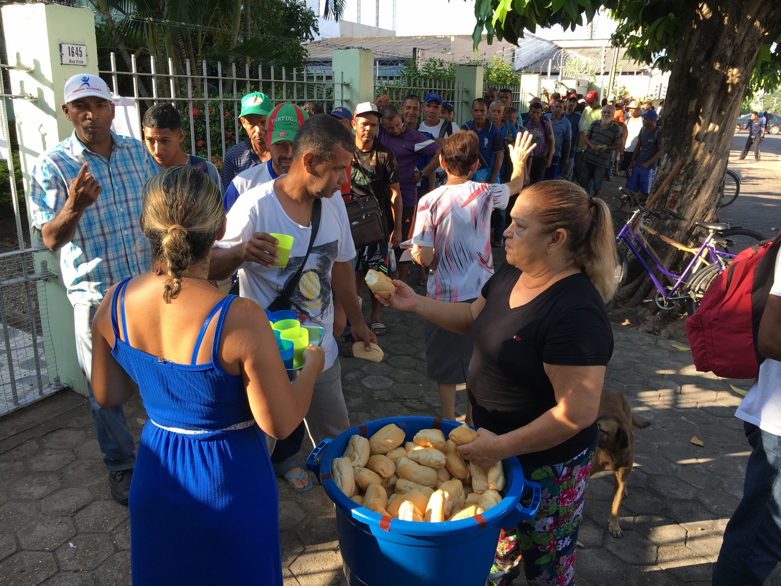 Venezuelanos fazem fila gigante por pão e sopa em Boa Vista