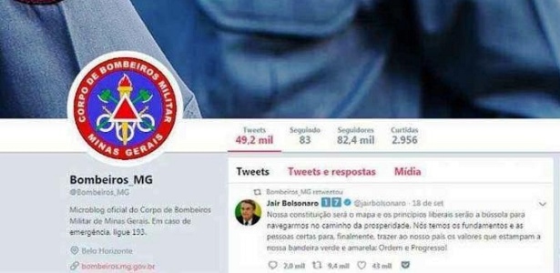 Twitter dos Bombeiros é invadido por suposto apoiador de Bolsonaro