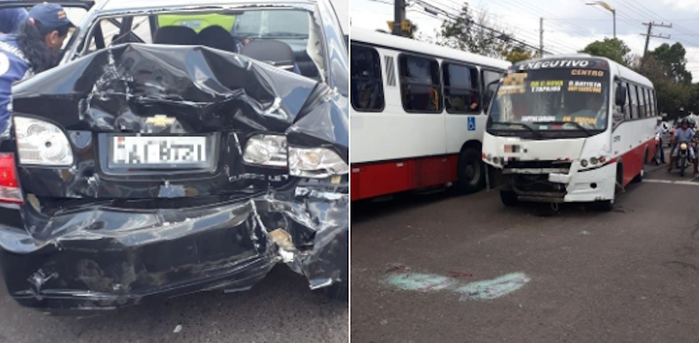 Colisão violenta entre carro e micro-ônibus alternativo deixa idosa ferida em Manaus