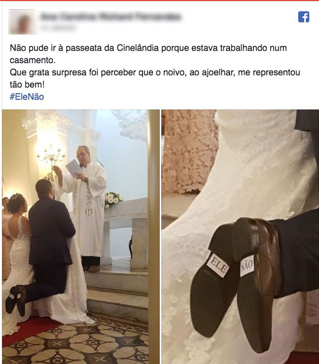 Imagem de noivo com #EleNão na sola do sapato viraliza na web 