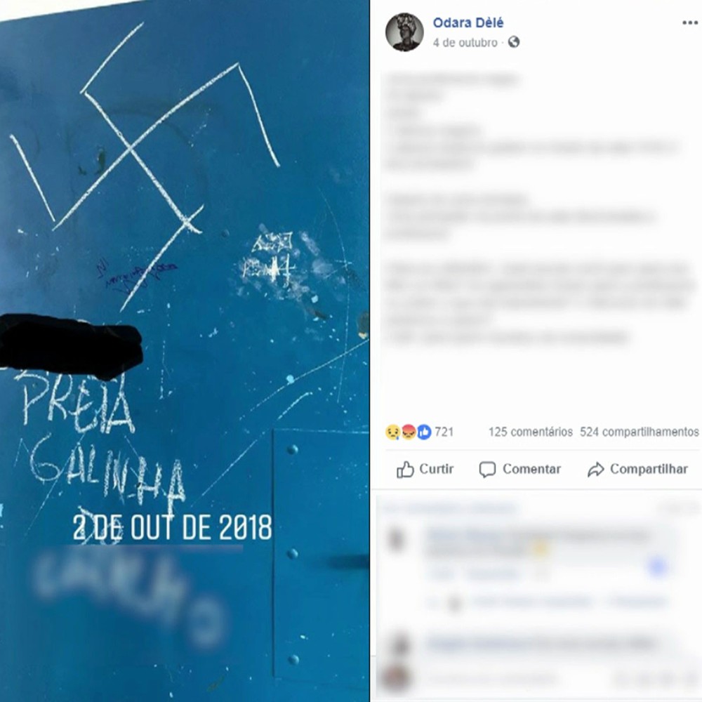 Professora é chamada de 'preta galinha' por estudantes que desenham símbolo nazista em escola