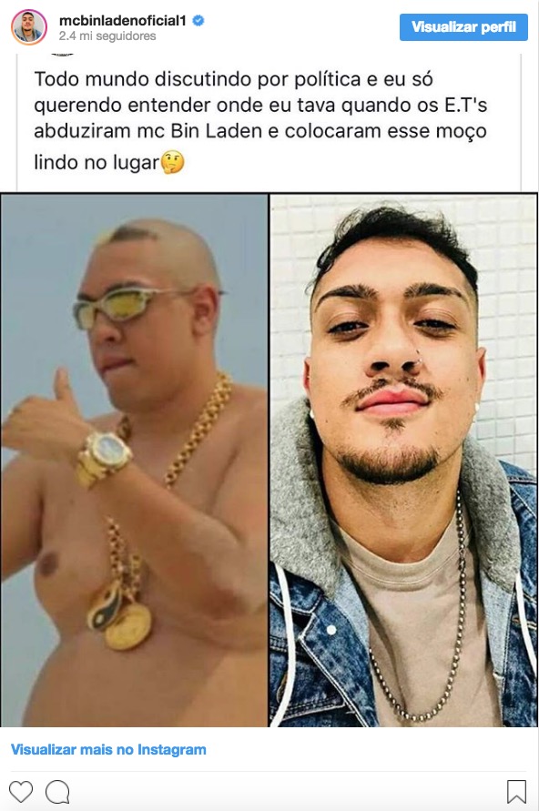 MC Bin Laden choca com antes e depois após emagrecer 30kg