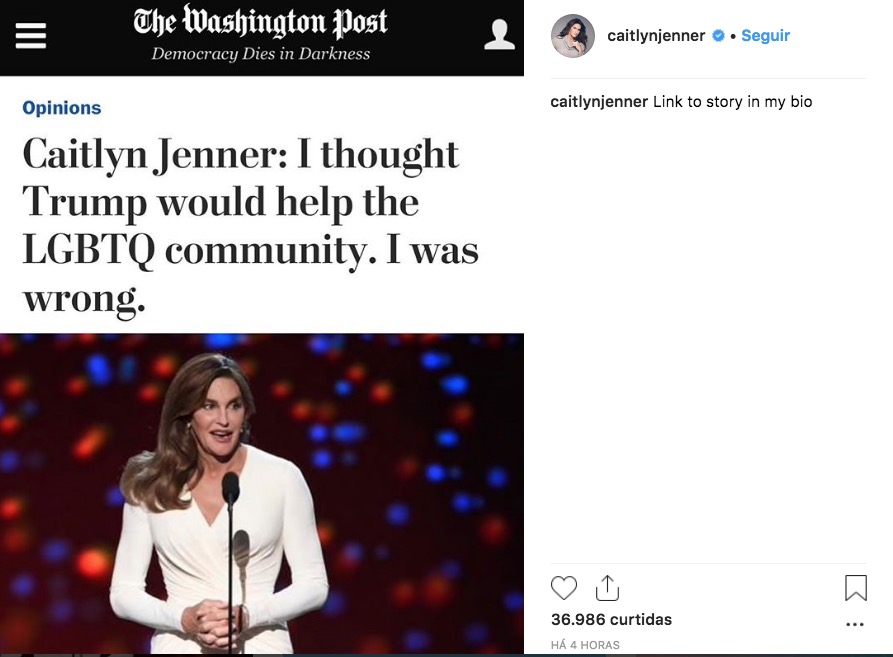 Pai de Kylie Jenner, Caitlyn Jenner se arrepende de ter apoiado Trump