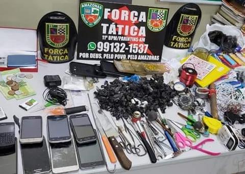 Varredura em presídio no Amazonas apreende armas e drogas escondidas em celas