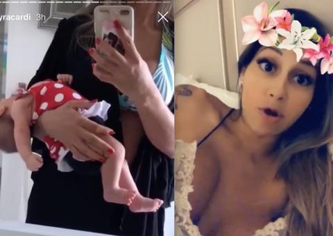 Mayra Cardi rebate críticas por forma de carregar a filha; pediatras condenaram a posição