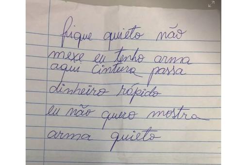  Assaltante mudo entrega bilhete anunciando roubo e é preso